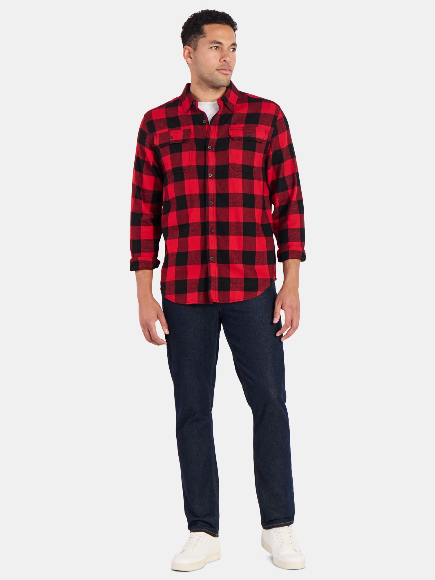 George Men's & Big Men's Relaxed Fit Double Pocket Flannel Shirt, Sizes XS-3XLT