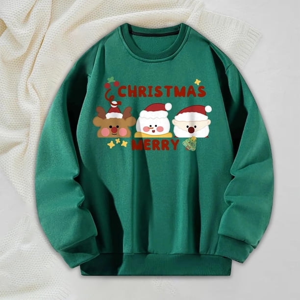 Sudadera con cuello redondo para mujer, jersey de manga larga con estampado gráfico verde, Tops con cuello redondo para el trabajo, ropa de viaje de , S S