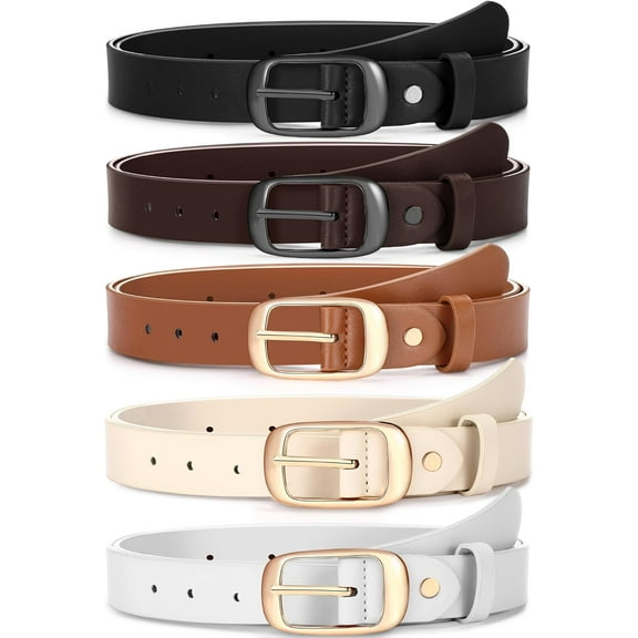 5 Pack Women Leather Belts for Jeans Ladies Waist Belt Women's Belt with Pin Buckle for Pants Dress