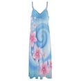 thumbnail image 6 of Pink Flowers Swirl Blue Background Sleeveless Dress Women's Evening Dress Womans Clothing, 6 of 9