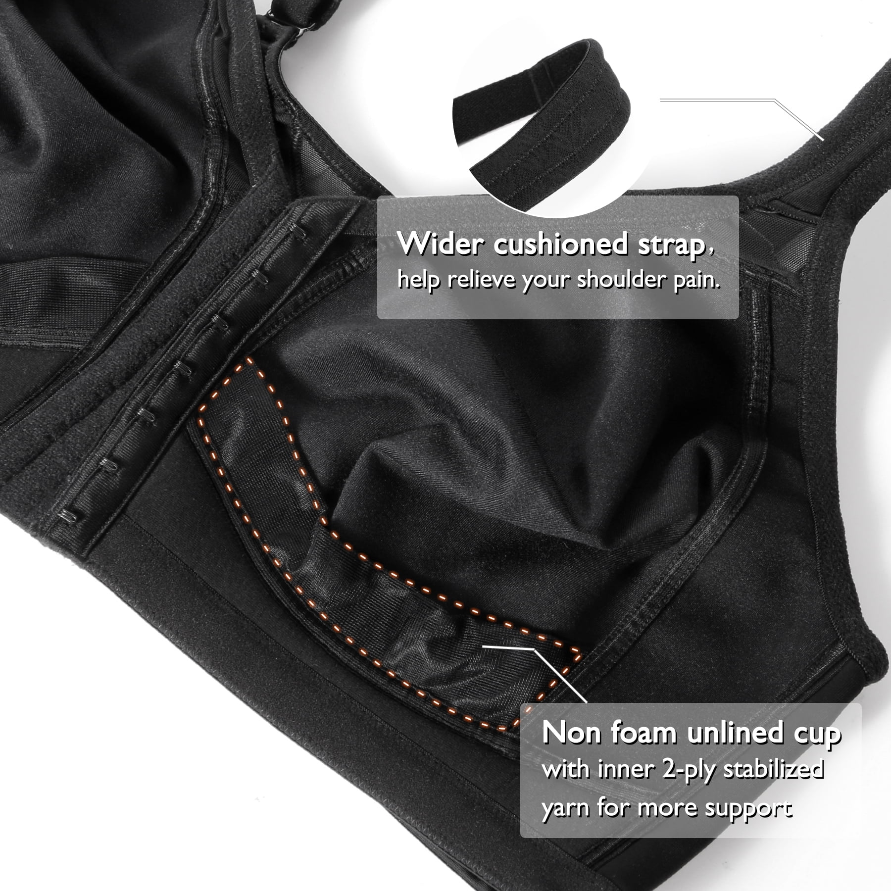 Exerin Women's Plus Size Front Closure Minimizer Bras Wireless Non Padded Comfort Back Support Bra(38DDD,Black)