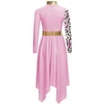 thumbnail image 4 of Nyeemya Kids Girls Metallic Printed Long Sleeve Asymmetrical Liturgical Praise Dance Dress Pink 14, 4 of 6