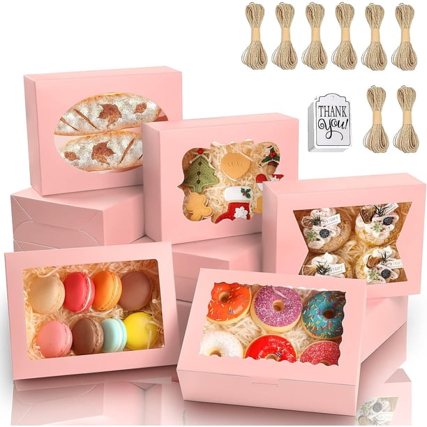 65 cajas de galletas con ventana, cajas de panadería, cajas de pastelería para regalos, golosinas, postres, magdalenas, chocolate, fresas, donas, magdalenas