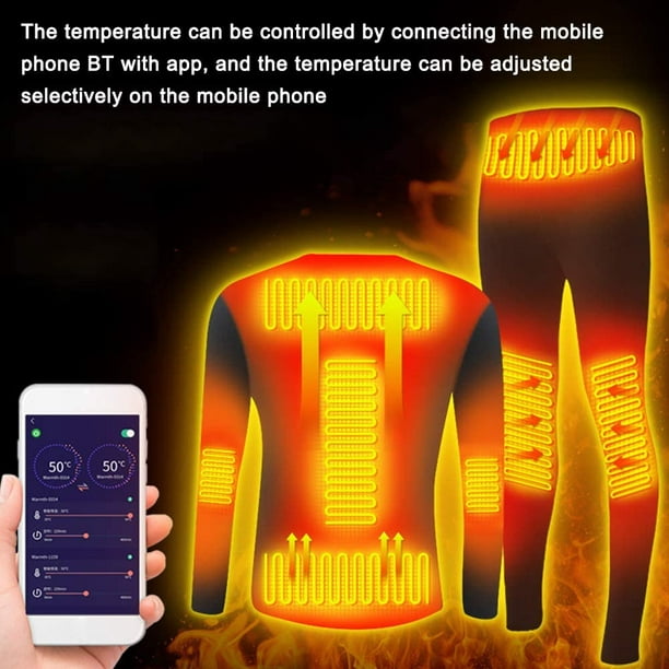 Heated Underwear with App Control and 8 Heating Elements, Washable  Temperature Adjustable Winter Heated Baselayer Clothing, USB Electric Heated  Thermal Underwear for Men&Women 