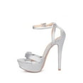 thumbnail image 2 of Lauren Lorraine Heidi Platform High Heel Sandal Satin Bridal Prom Wedding Pumps (Silver, 10), 2 of 5