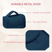 Narwey Hanging Toiletry Bag with Hook Quilted Travel Make up Bag with Multiple Compartments, Cosmetic Organizer Dopp Kit for Women Men, Medium, Teal