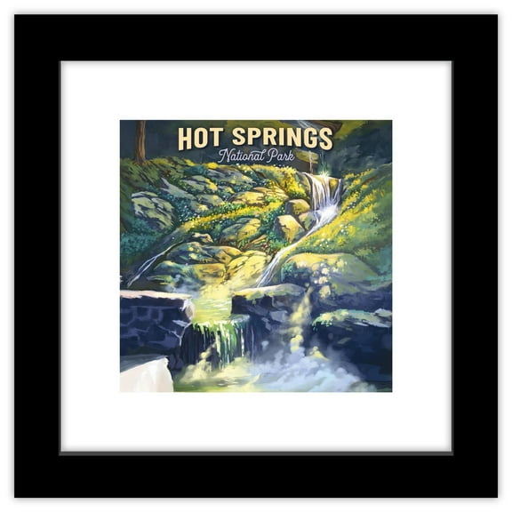 Gallery Pops Lantern Press - Hot Springs National Park Arkansas Wall Art, Black Framed Version, 12" x 12"