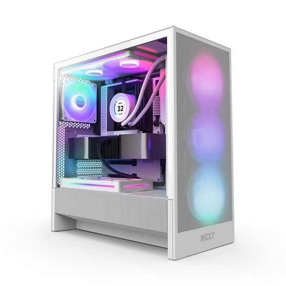 NZXT H5 Flow RGB Compact Tempered Glass ATX Mid-Tower Airflow Computer Case, White