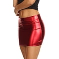 thumbnail image 4 of Sakkas Kaie Women's Shiny Metallic Liquid Wet Look Mini Skirt - Red - Small, 4 of 6