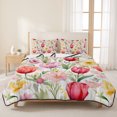 thumbnail image 3 of Queen Quilt Set 90''x96'', Spring Tulip Lightweight Summer Bedspread Coverlet Set with 2 Pillow Shams, Summer Floral Botanical Elegant Breathable All Season Quilt Bedding for Bedroom/Guest Room, 3 of 9
