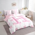 thumbnail image 3 of Manfei Letter H Monogrammed 7pcs Bedding Comforter Set,Cute Bow Knot Queen Bedding Sets,Pink Glitter Print Queen Sheet Sets For Girl,Microfiber Room Decorative Reversible, 3 of 8