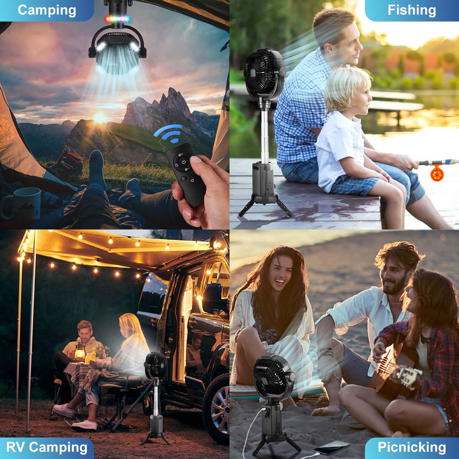 Portable Fan Rechargeable, 20000mAh Cordless Battery Powered Fan with LED Lantern, Type-C Battery Operated for Travel Bedroom Home Camping Tent Office Beach Desk Fishing Table