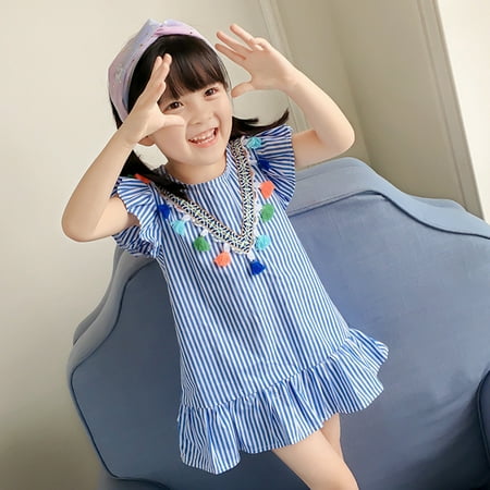 

Juebong Baby Girls Dresses Clearance Toddler Baby Girls Fly Sleeve Tassels Ruffle Stripe Print Princess Dress Outfits