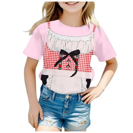 

3 T Shirts Toddler Girls Girls Fashion Festival Printed Round Neck Short Sleeve Casual T Shirt Top (5) Teacher Shirts Clothes Pink-a 140
