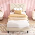 thumbnail image 3 of Sesslife Twin Bed Frame, Faux Leather Platform Bed Frame with Adjustable Headboard, Mattress Foundation, Holds 400LBS, No Box Spring Needed, Easy Assembly, White, 3 of 7