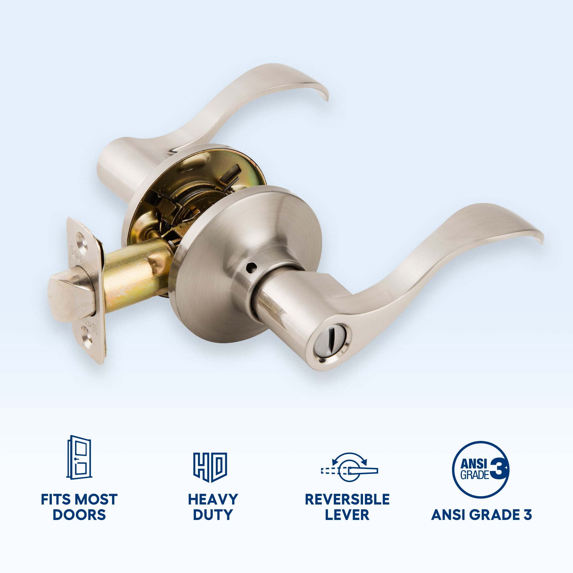 (2 pack) Brinks Interior Locking/ Privacy Modern Wave Style Lever Doorknob, Satin Nickel Finish