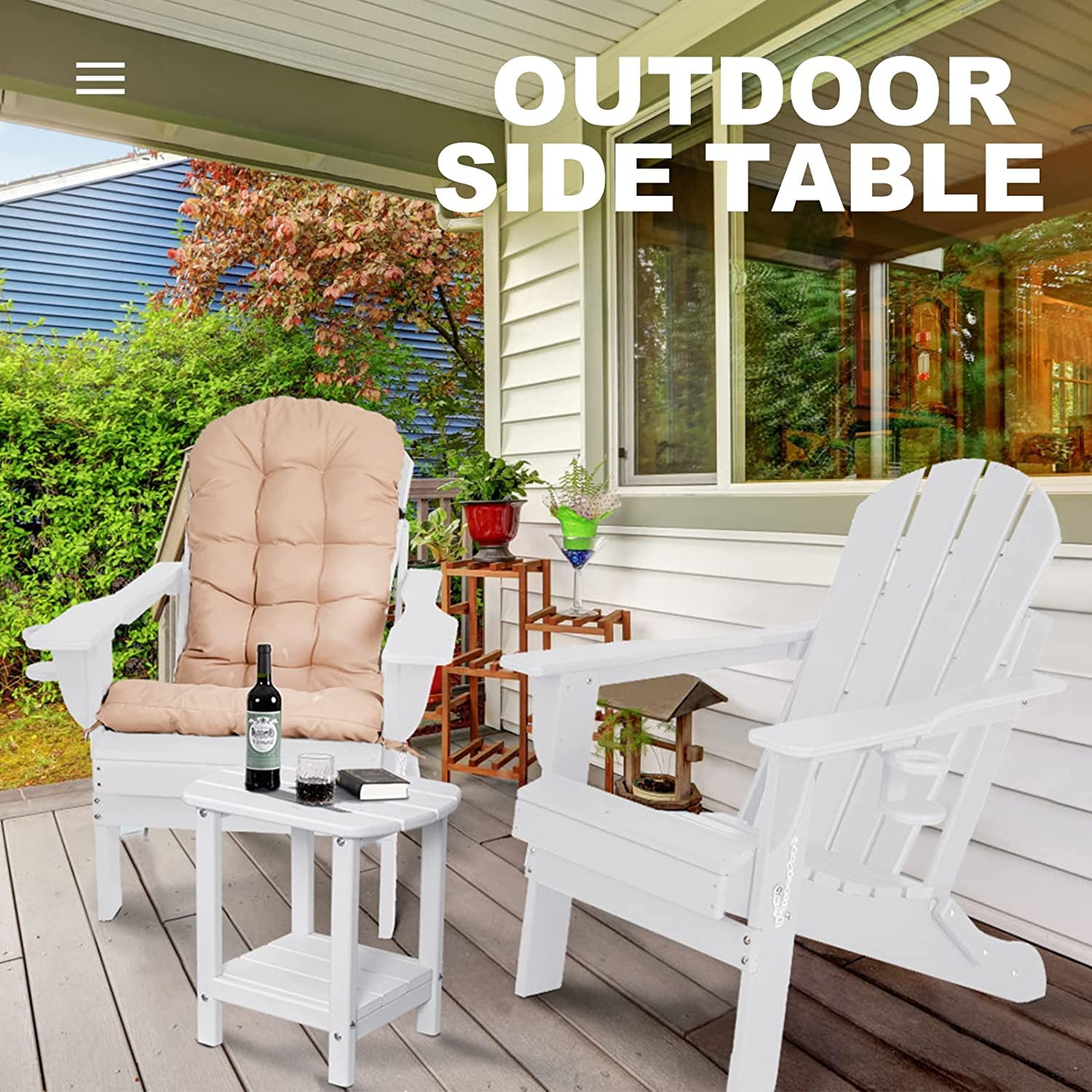 Nalone End Table Adirondack Small Side Table 16.5" Outdoor HDPE Plastic Small End Table for Home Living Room Bedroom Patio Farmhouse (White)
