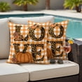 thumbnail image 4 of Orange Pumpkins Fall Outdoor Waterproof Pillow Covers, Thanksgiving Botanical Plaid Farmhouse Decorative Square Throw Pillowcase Sofa Cushion Sham for Patio/Couch/Chair, 18"x18" 2 Pack, 4 of 8