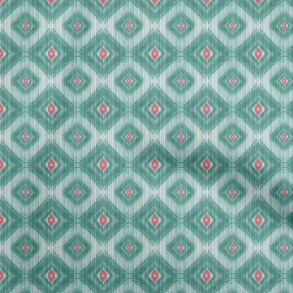 oneOone Silk Tabby Teal Green Fabric Asian Ikat Sewing Material Print Fabric By The Yard 42 Inch Wide