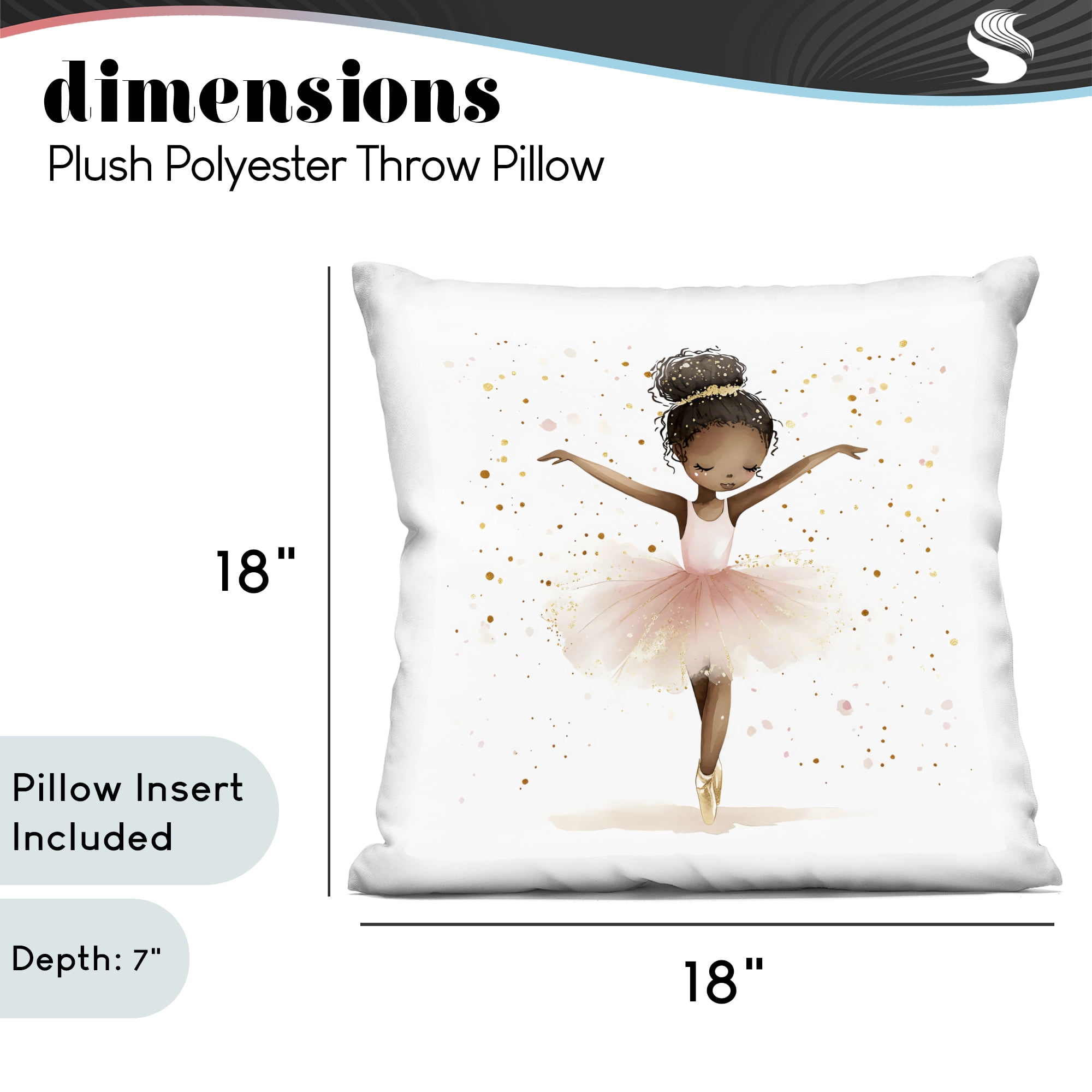 Stupell Industries Pink Ballerina Girl with Gold Decorative Printed Throw Pillow, design by Creative Studio