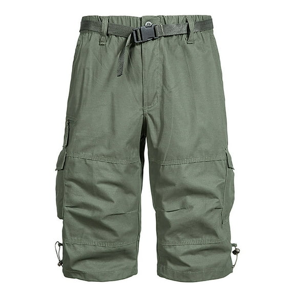 VIPOIN Below The Knee Shorts for Men Belted Classic Fit Multi Pockets Long Cargo Shorts for Men Casual Hiking Shorts