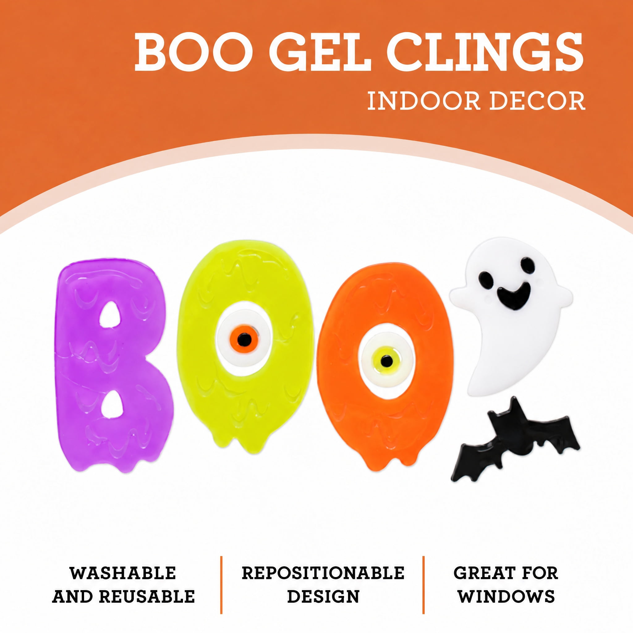 Boo Gel Clings, Multicolor, 5.5" x 12.1", Halloween by Way To Celebrate