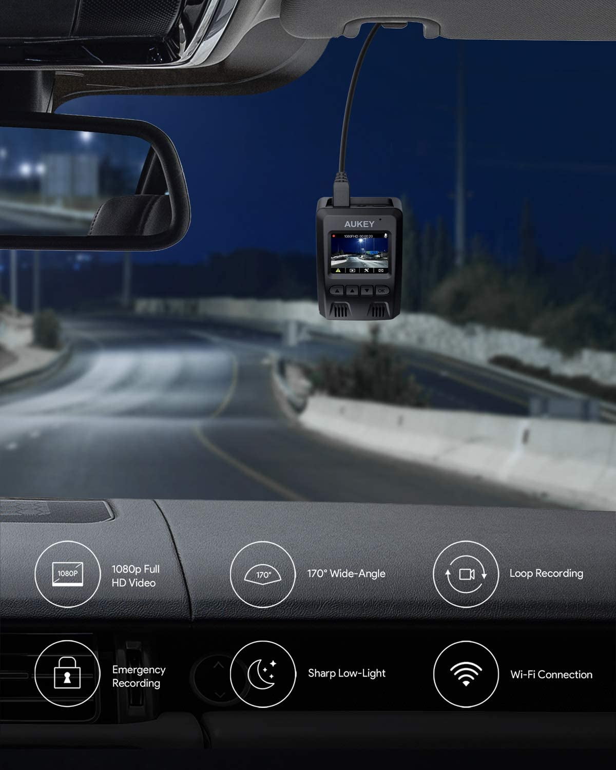 【未使用/新品】AUKEY DualDash Cameras ドライブレコーダー AUKEY Wi-Fi Dash Cam 1080p FHD Dash Camera Car Camera with 6