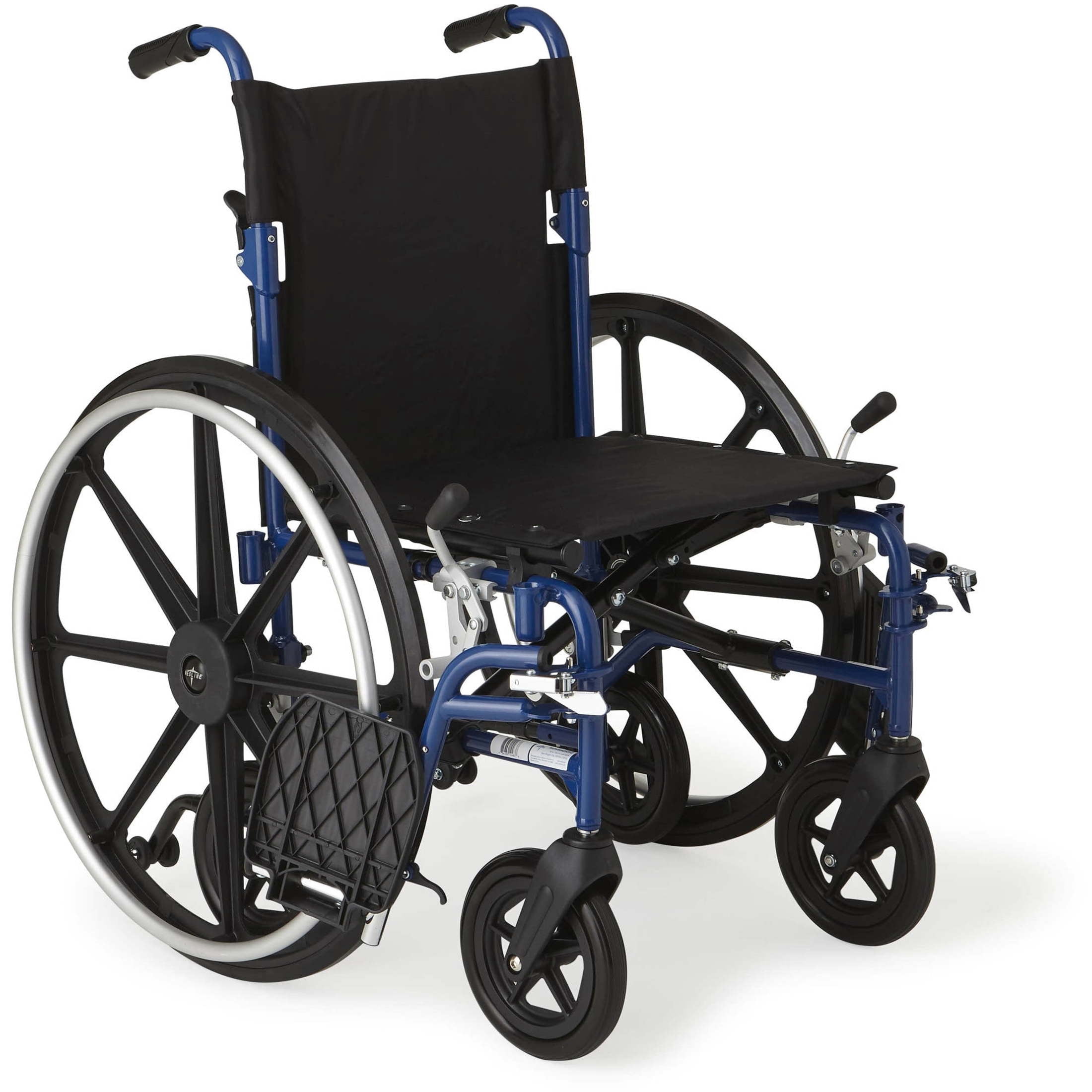Medline Hybrid 2 Wheelchair and Transport Chair, Swing Away Footrests and Removable Desk-Length Arms, 300 lb Weight Capacity, Blue Frame