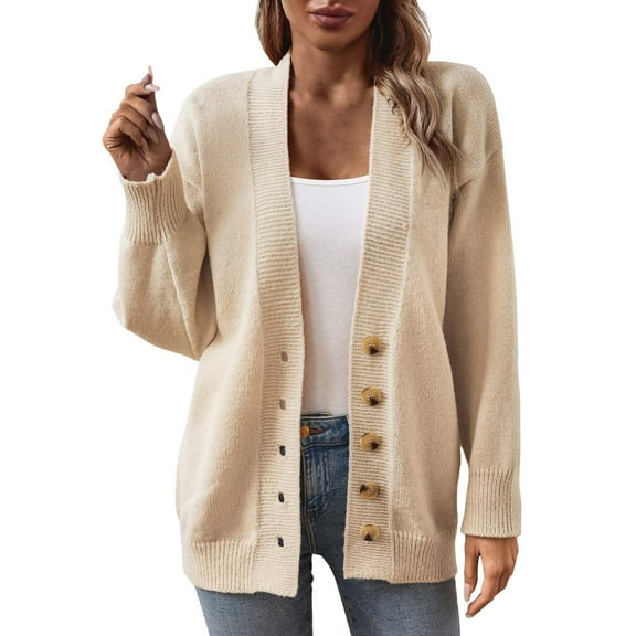 Pyhlmscde Cardigan Solid Color Mid Length Coarse Sweater For Women, Flannel Shirt Women, Knit Cardigan, Cardigan Sweaters For Women