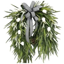 Farmhouse Floral Wreath for Front Door, All-Season Rose Spring Summer Wreath with Green foliage, Indoor/Outdoor Decoration for Wall, Window, Wedding, and Home Decor, 16 Inch Round Wreath