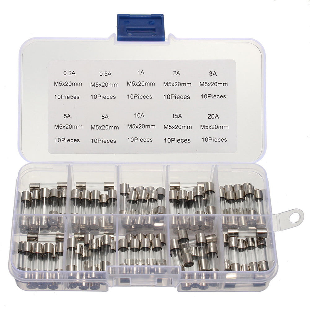 100X/Set 5x20mm Quick Blow Glass Tube Fuse Assorted Kit Fast-blow Glass Fuses Zt 