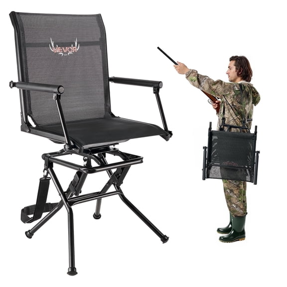 VEVOR Hunting Chair, 360° Silent Swivel, Foldable Lightweight Portable Blind Chair,Heavy-Duty Steel Frame Ground Stool Seat,with Armrest,Adjustable Carry Strap,300 Lbs Capacity for Fishing Camping