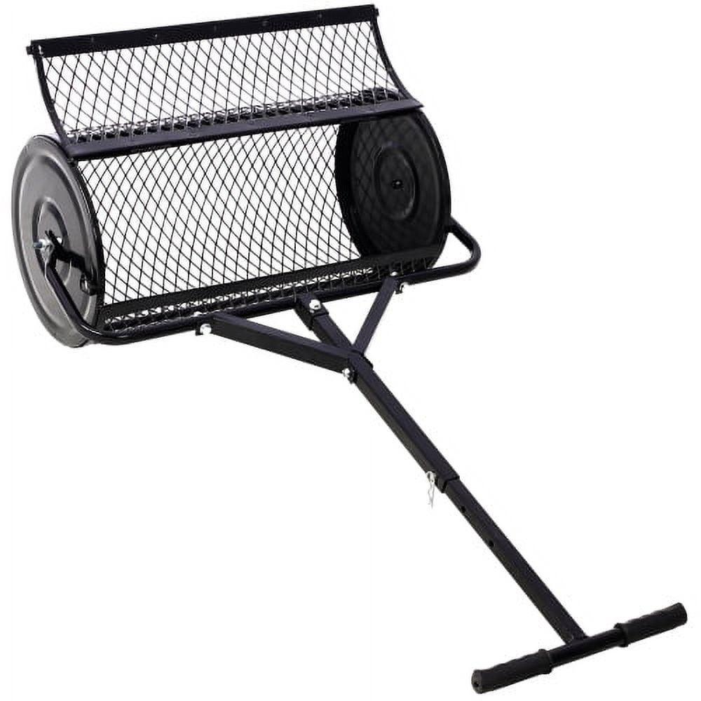Zateety Peat Moss Spreader 24 Inch, Heavy Duty Compost Spreader Metal Mesh, Black Lawn Roller with T Handle for Manure Topsoil Mulch - Walk Behind Garden Tool