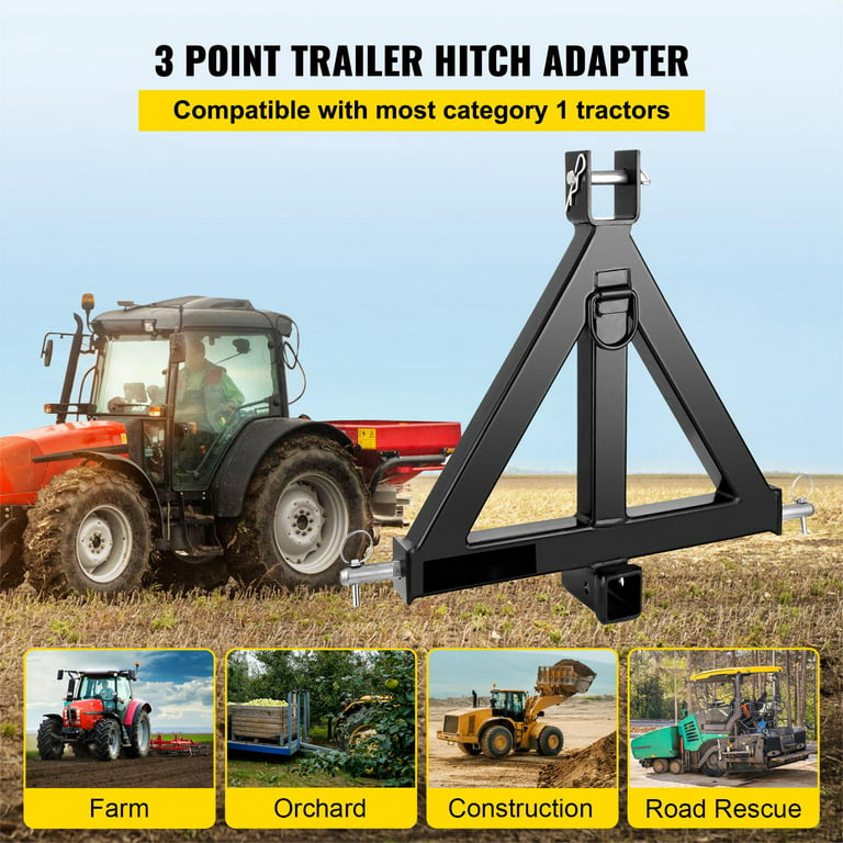 BENTISM Heavy Duty 3 Point 2 Receiver Trailer Hitch Category 1Tractor Tow  Drawbar Pull 