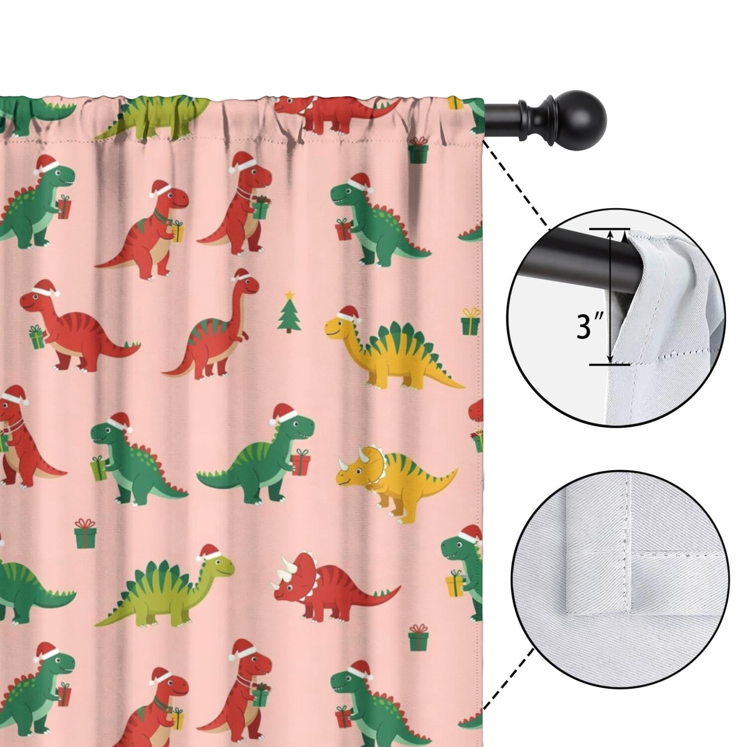Blackout Kids Curtains,Pink Christmas Dinosaurs Pattern Childrens Insulated Curtains Set Of 2,Bedroom Essentials,Toddler Room Decor 42"x54"