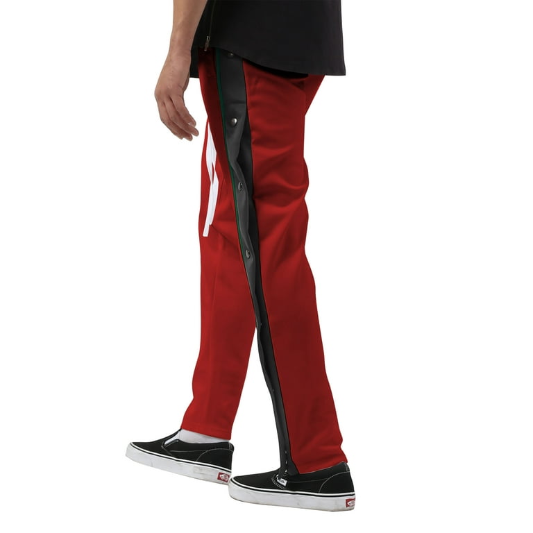 Ma Croix Men's Slim Fit Stripe Track Pants with Button Accent 