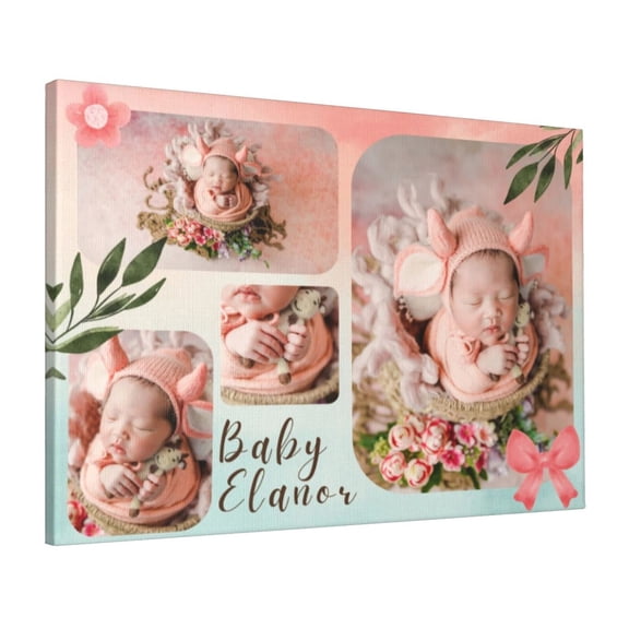 Custom Canvas Prints Pink Colorful Aesthetic Watercolor Baby Girl Personalized Photo Image Collage DIY Framed Kit Wall Art Picture Room Decor 16x20 inch