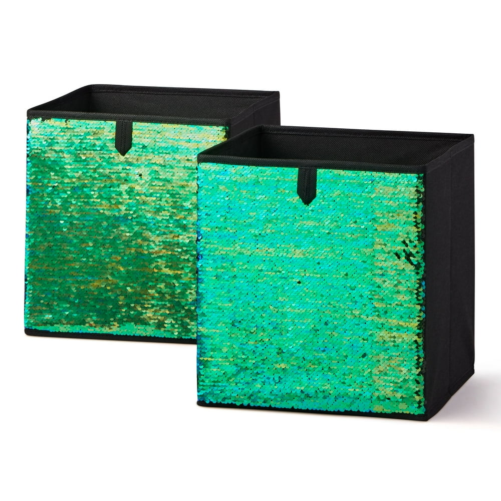 Mainstays Reversible Sequin Collapsible Cube Storage Bins (10.5" x 10.5