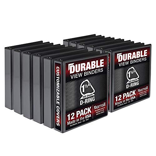 Samsill Classeur Durable 1,5 Pouces, Fabriqué aux États-Unis, Classeur Anneau D, Classeur Personnalisable Vue Claire, Noir, Lot de 12, Chaque Pages Contient 350 Pages