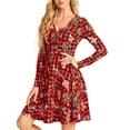thumbnail image 2 of hirigin Women Christmas Flare Dress Elegant Long Sleeve V Neck Printed Short Swing Dress A-Line Cocktail Holiday Party Dress, 2 of 7