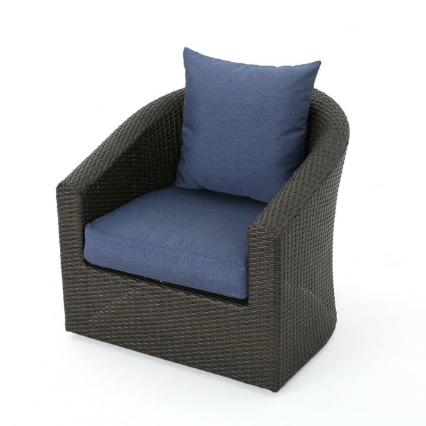 Dillard Outdoor Wicker Swivel Club Chair with Cushions, Multibrown and