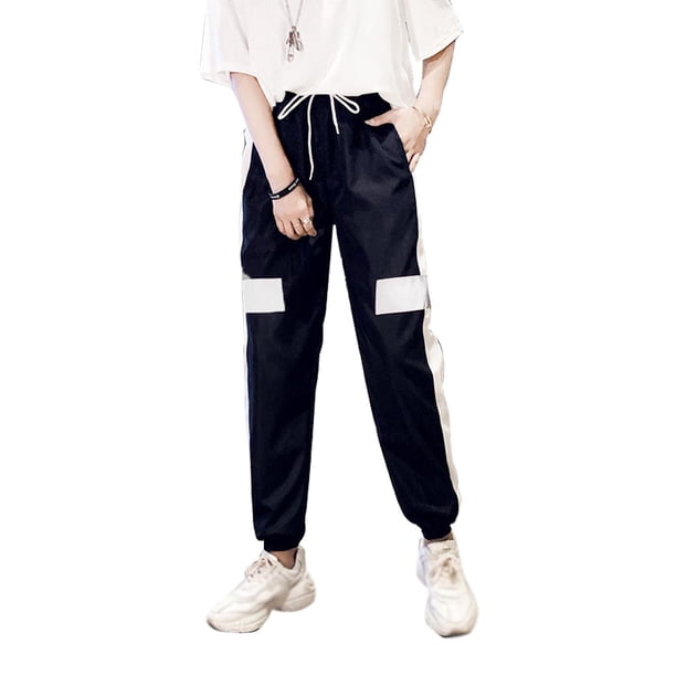 Minnieouse Pantalones de chándal casuales para mujer, pantalones de baile Hip Hop, pantalones deportivos holgados Prendas para la parte inferior del cuerpo negro S