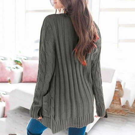 MKLEKYY Women Fleece Jacket Sweaters Womens Open Sleeve Knit Boho Long Patchwork Coat Cardigan Pockets Front Sweater