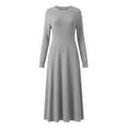 thumbnail image 4 of Byworldtasic Women's A Line Long Sleeve Casual Dress Round Neck Ribbed Knit Sweater Crewneck Midi Dresses, 4 of 7