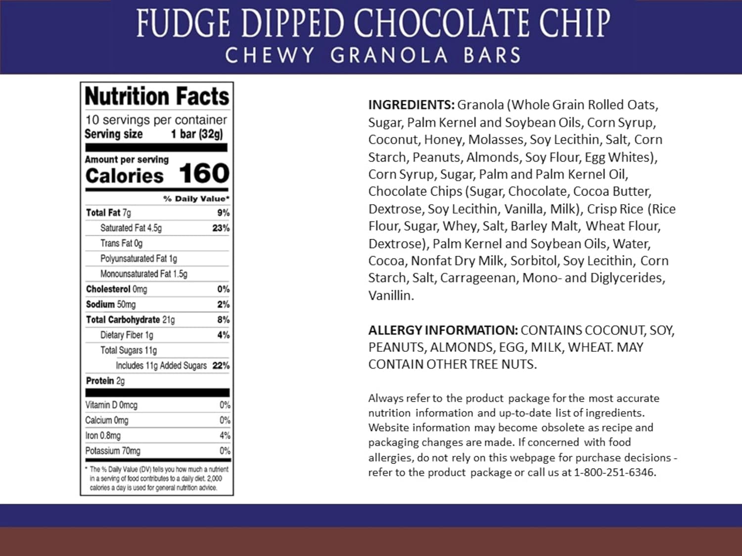 Sunbelt Bakery Fudge Dipped Chocolate Chip Chewy Granola Bars, 80-1.1 OZ Bars (8 Boxes)
