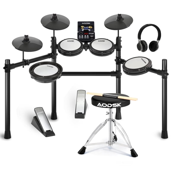 AODSK Electronic Drum Set 403PRO, Quiet Mesh Pads, 260 Sounds, 30 Kits, 20 Songs, with Sticks, Headphones, Throne, for Beginner
