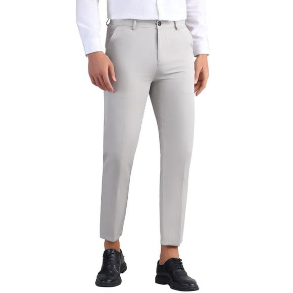 Pantalón de vestir de negocios INSPIRE CHIC para hombre con cierre de cremallera, frente plano, color sólido