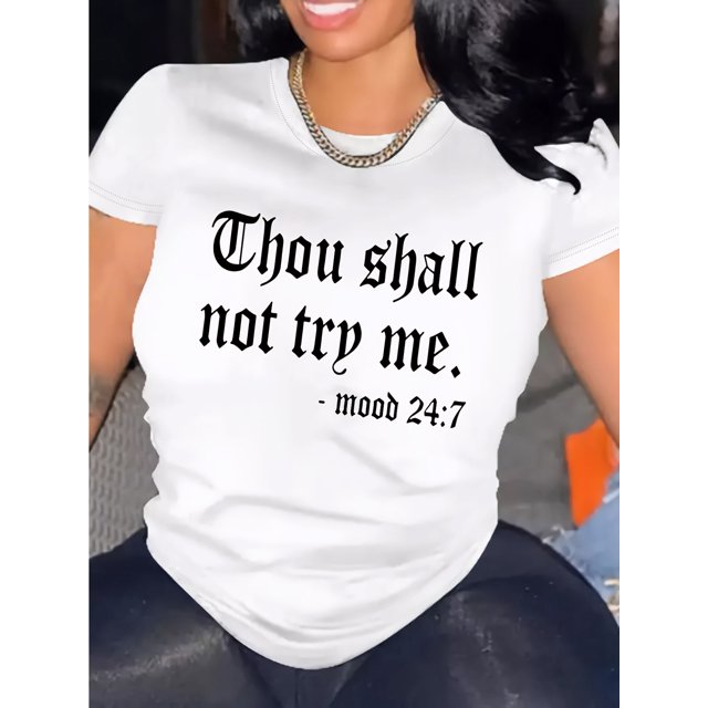 Letter Print T-shirt, Casual Crew Neck Short Sleeve Top For Spring & Summer, Women's Clothing