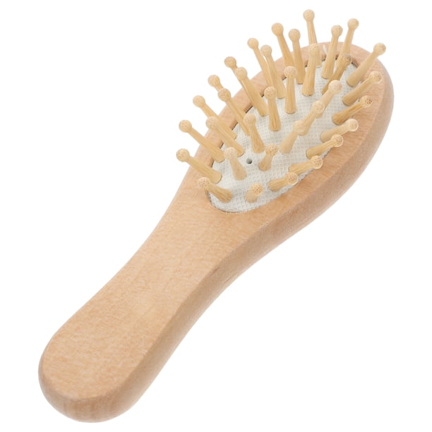 Mini peine desenredante de madera, cepillo portátil con cojín, antiestático, para viaje, pequeño cepillo de paleta de madera, masajeador del cuero cabelludo, cuidado del cabello para niños y adultos.