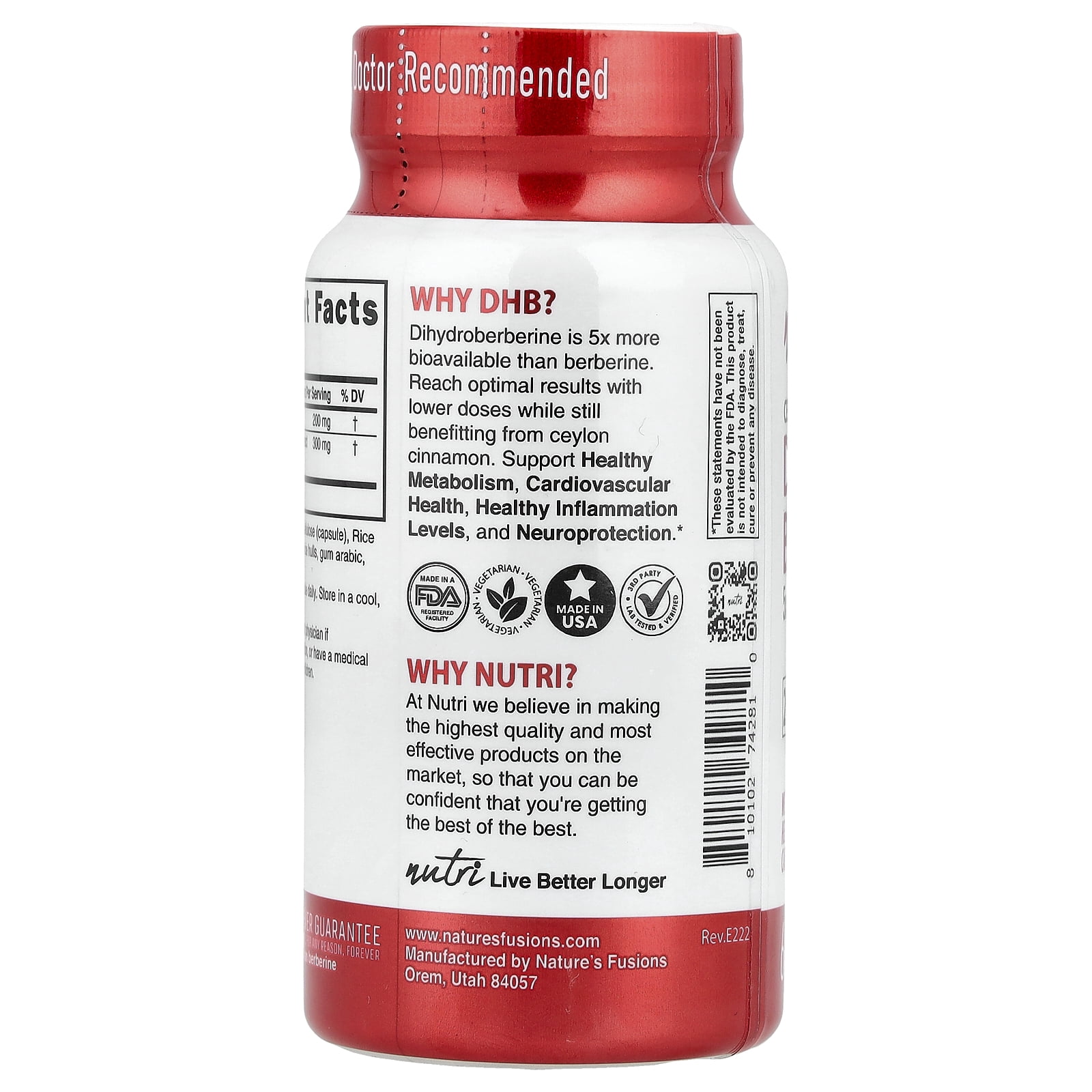 Nutri Dihydroberberine+ Supplement With Ceylon Cinnamon 200mg – 60 Capsules